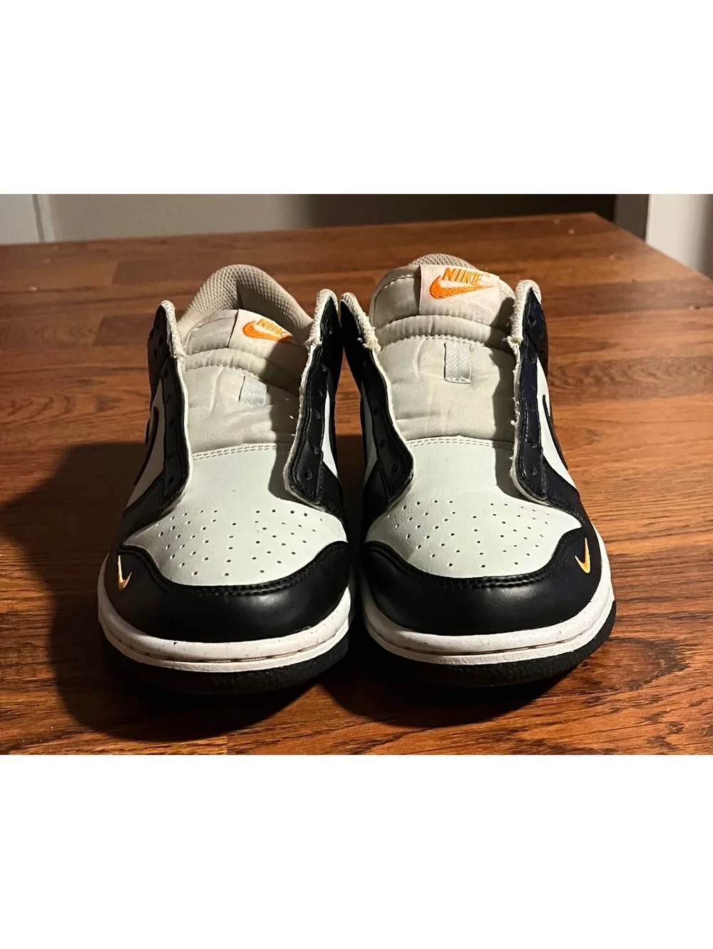 Nike Dunk Low Black Bright Mandarin Mini Swoosh Size 6.5Y